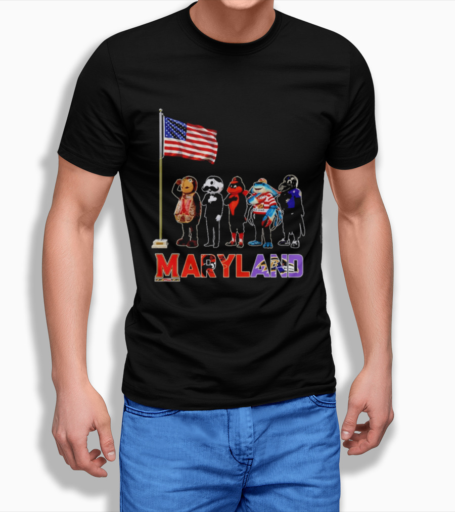 Maryland Mascots Saluting American Flag T-Shirt