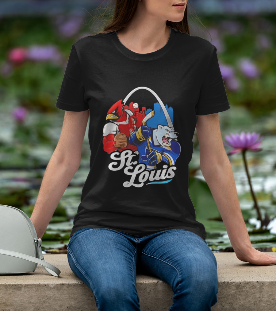 St. Louis Cardinals And St Louis Blues Skyline With Arch Sports Team Fans T-Shirt