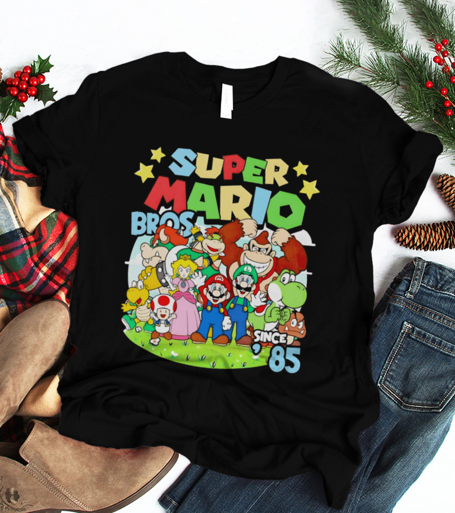 Super Mario Bros Characters And Stars Cartoon Since 85 T-Shirt