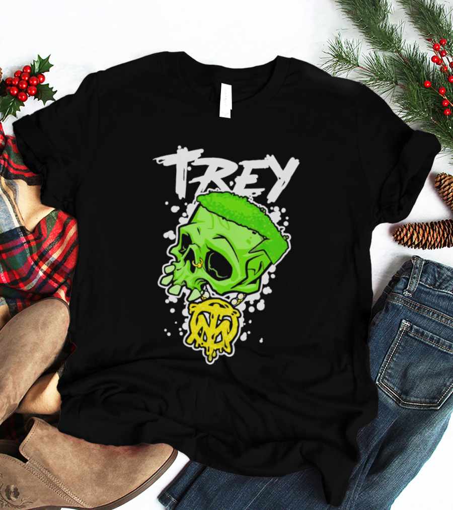 Trey Skull Green Neon Melting Art By Trey Miguel T-Shirt