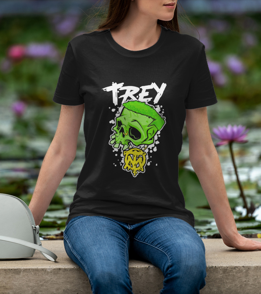 Trey Skull Green Neon Melting Art By Trey Miguel T-Shirt