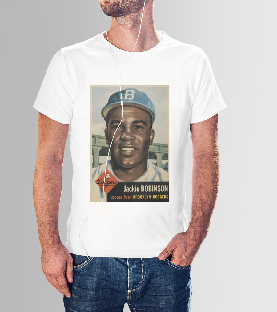 Dodgers Jackie Robinson Second Base Brooklyn Dodgers Topps Baseball Card T-Shirt
