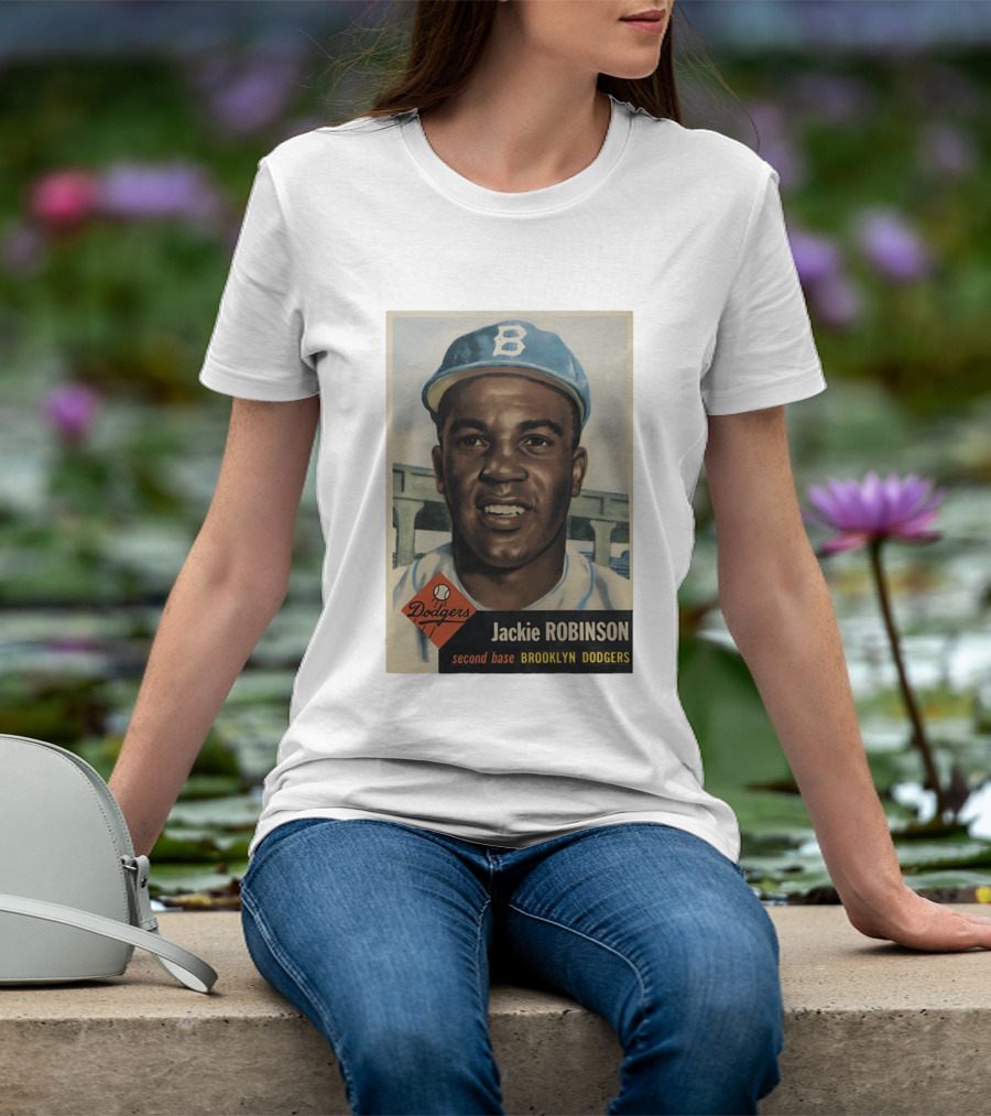 Dodgers Jackie Robinson Second Base Brooklyn Dodgers Topps Baseball Card T-Shirt