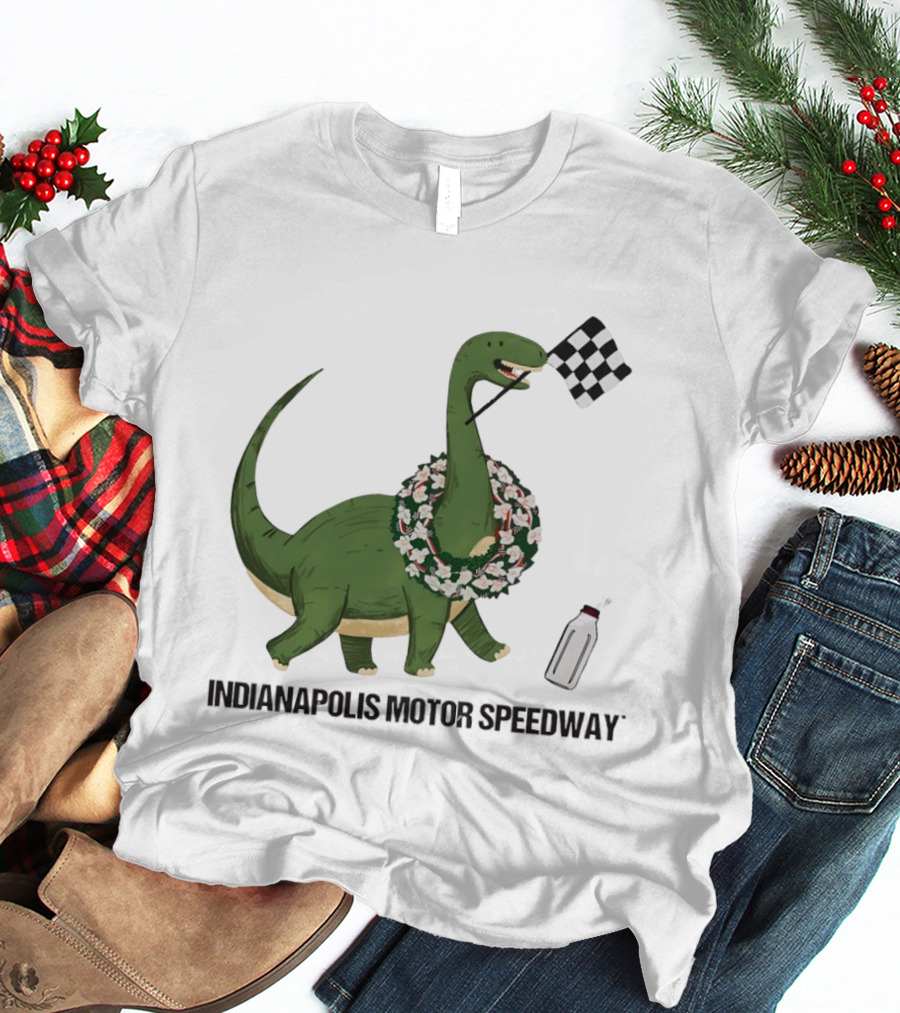 Indianapolis Motor Speedway Dinosaur Checkered Flag Toddler Racing T-Shirt