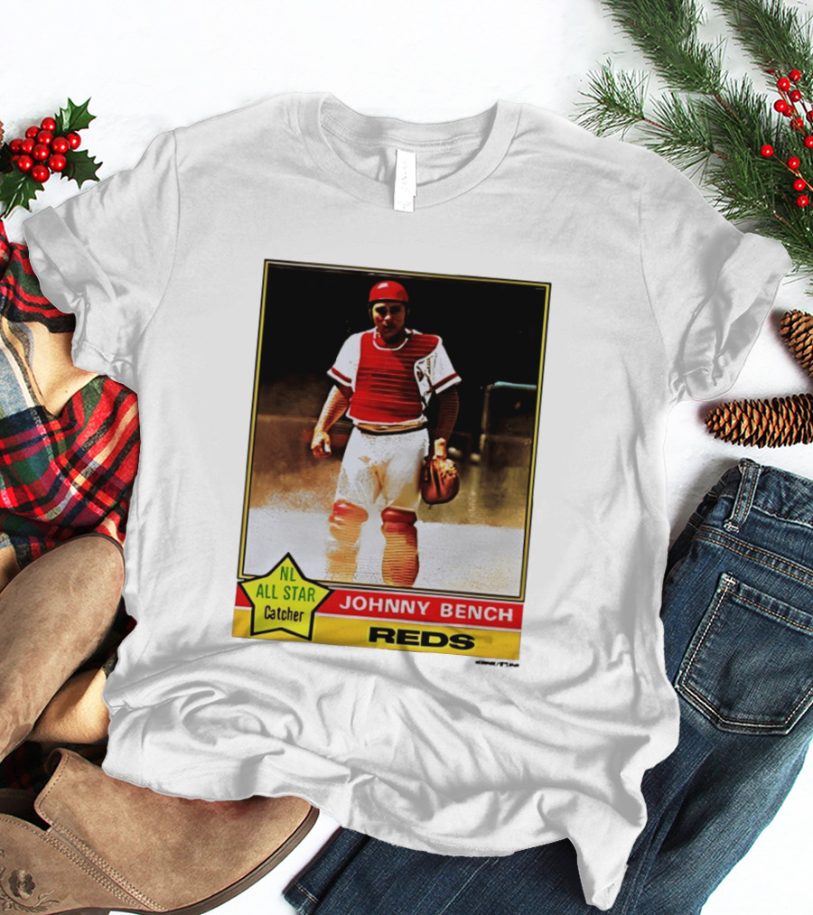 Johnny Bench Cincinnati Reds 1976 Topps NL All Star Catcher Retro Card T-Shirt