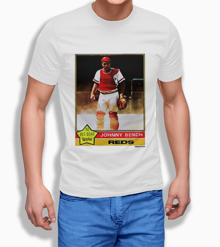 Johnny Bench Cincinnati Reds 1976 Topps NL All Star Catcher Retro Card T-Shirt