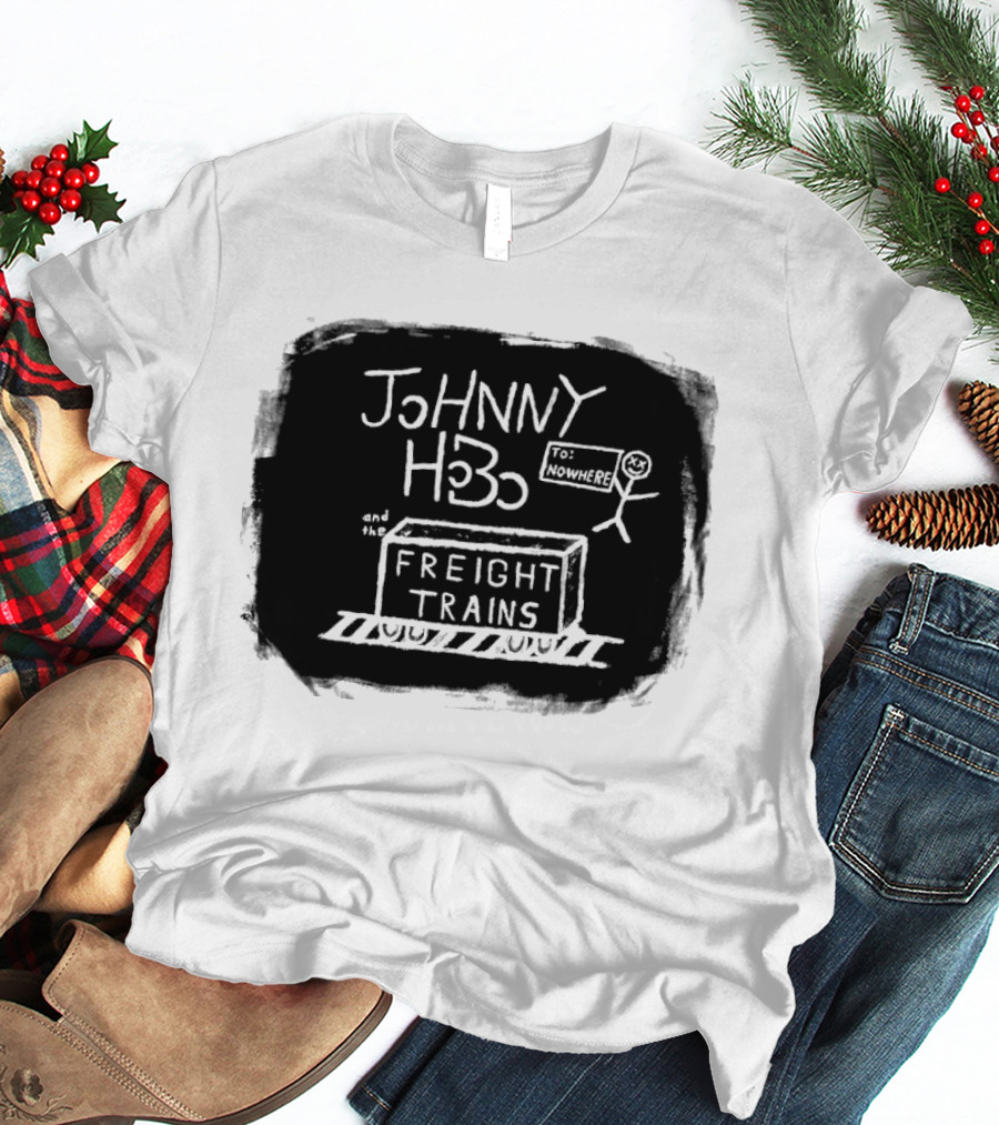 Johnny Hobo Freight Trains Stick Figure Drawing T-Shirt