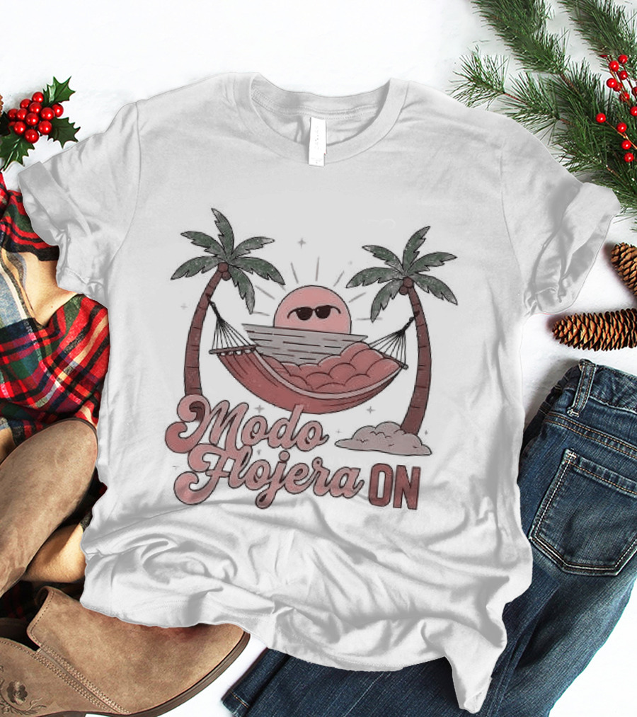 Modo Flojera ON Palm Trees Hammock Sun Emoji T-Shirt