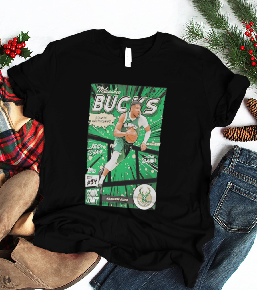 Milwaukee Bucks Giannis Antetokounmpo Comic Court Issue #34 T-Shirt