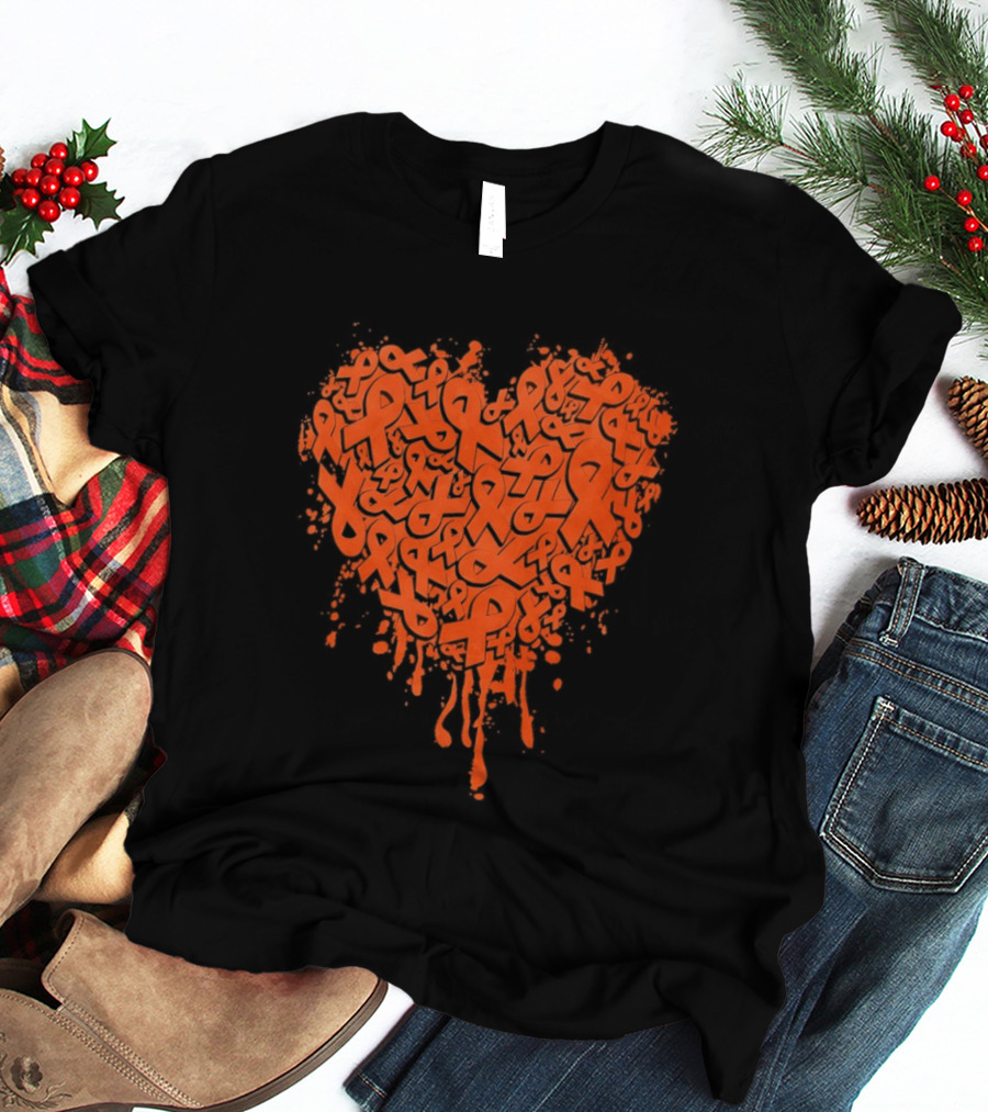 Orange Ribbon Melting Heart Shape Awareness T-Shirt