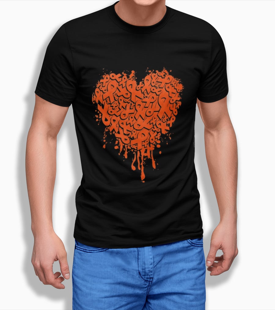 Orange Ribbon Melting Heart Shape Awareness T-Shirt