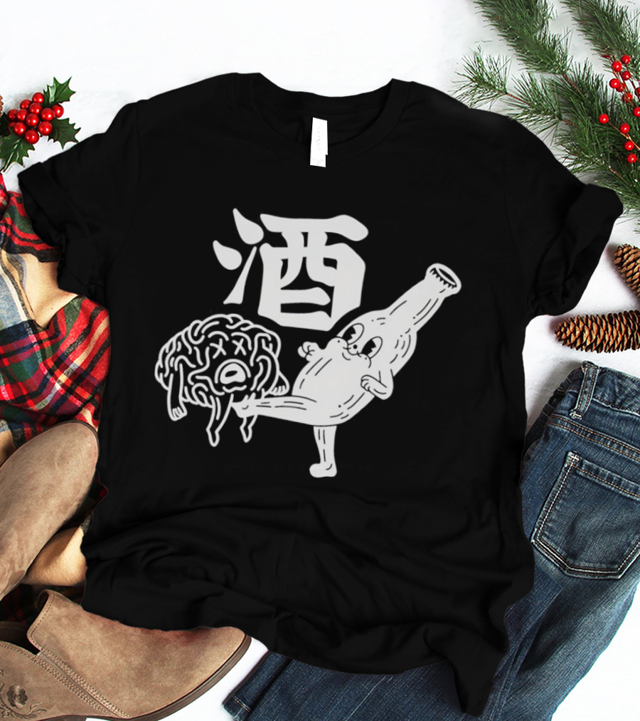 Brain Groin Kickin Beer Bottle Battle T-Shirt