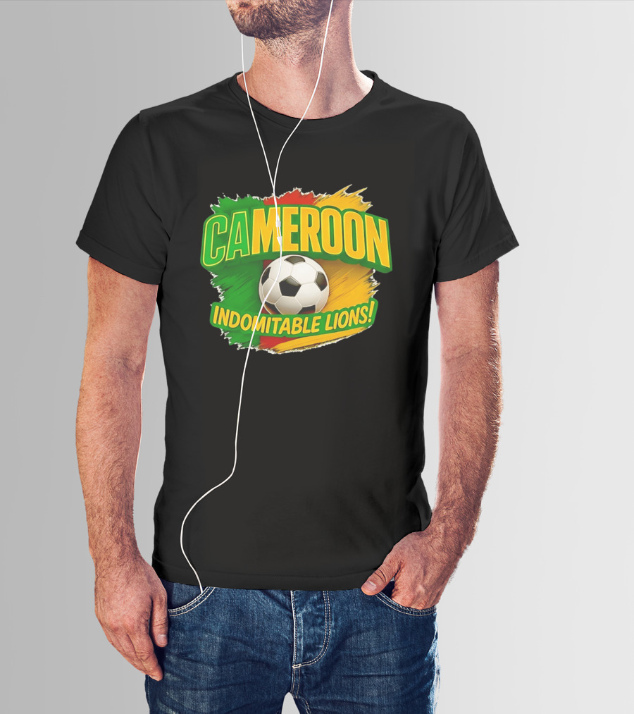 Cameroon Indomitable Lions Soccer Ball Icon With Colorful Brush Strokes T-Shirt