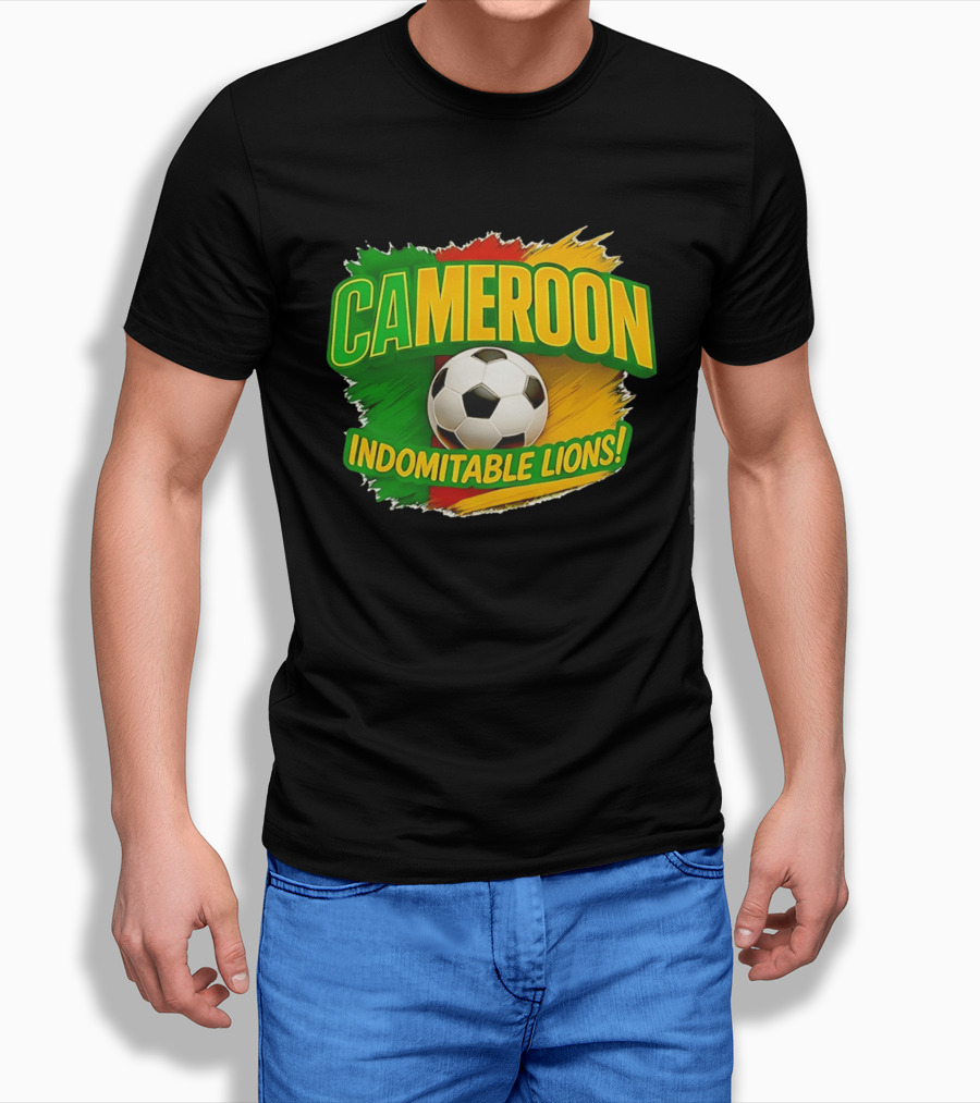 Cameroon Indomitable Lions Soccer Ball Icon With Colorful Brush Strokes T-Shirt