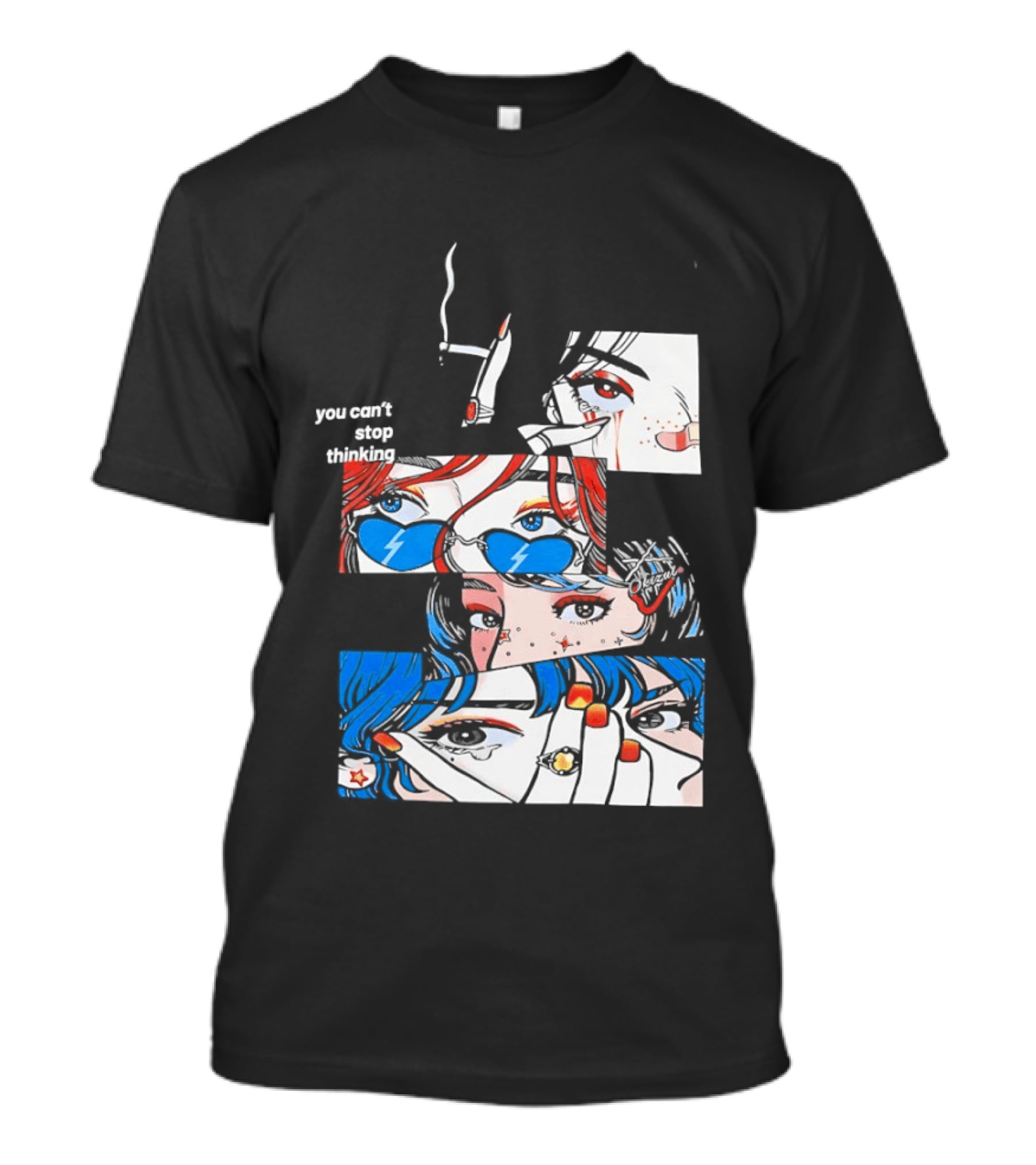 Rapidstreet Men Harajuku You Can't Stop Thinking Anime Vibrant Character Aesthetic T-Shirt