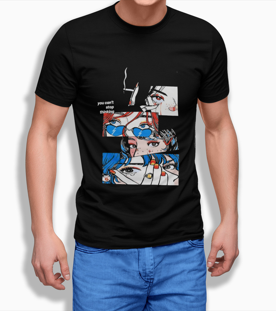 Rapidstreet Men Harajuku You Can't Stop Thinking Anime Vibrant Character Aesthetic T-Shirt
