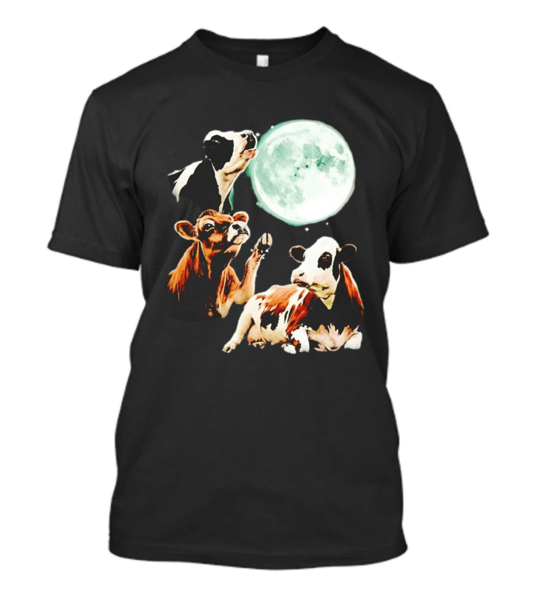 Cow Howling At Moon With Three Cows And Full Moon Scene T-Shirt