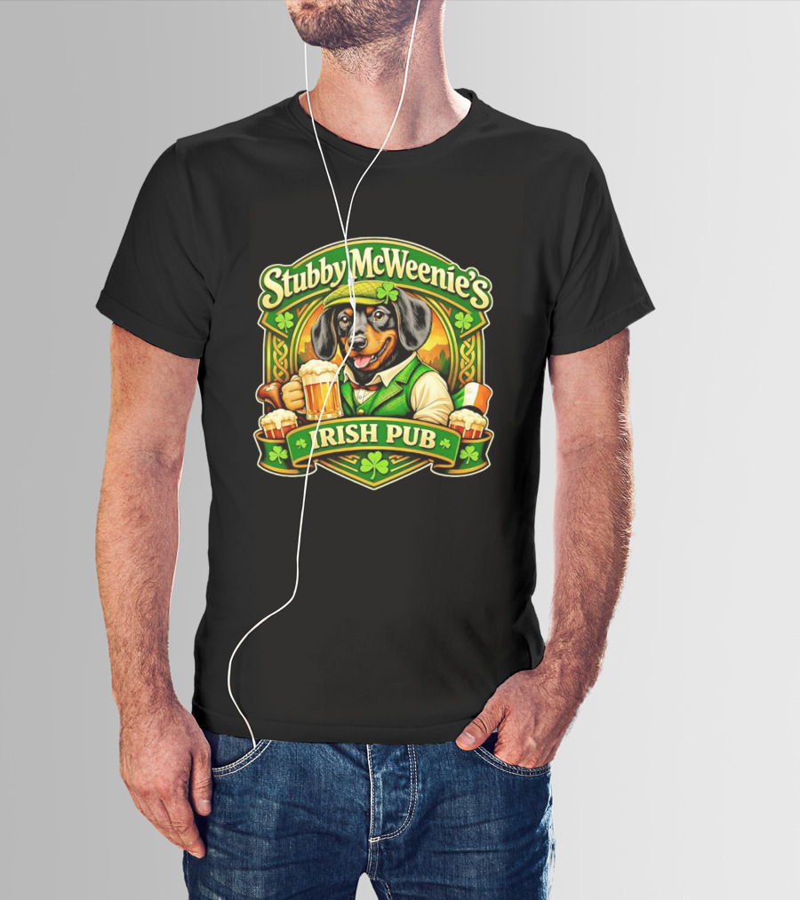 Stubby McWeenie's Irish Pub Dachshund Beer St Patrick's Day T-Shirt