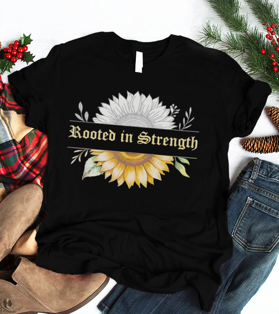 Rooted In Strength Sunflower Floral Motif T-Shirt