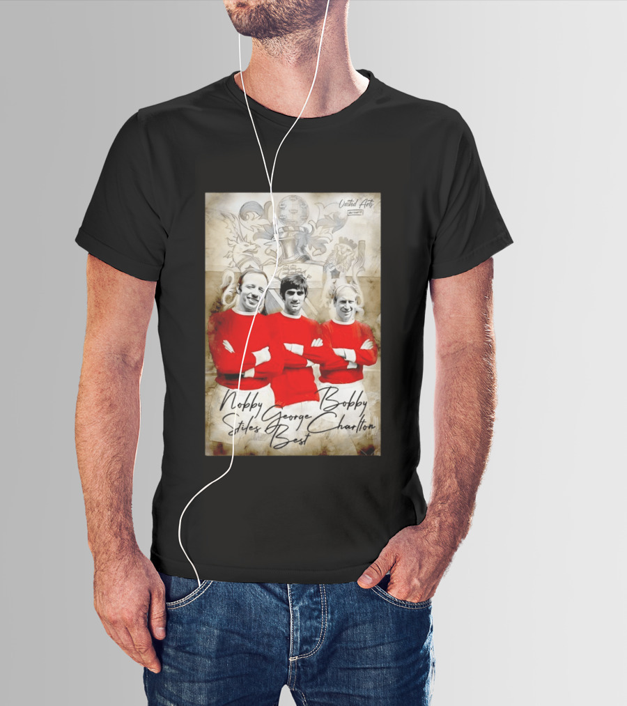 Nobby Stiles George Best Bobby Charlton Manchester United UEFA European Cup Lion Sketch T-Shirt
