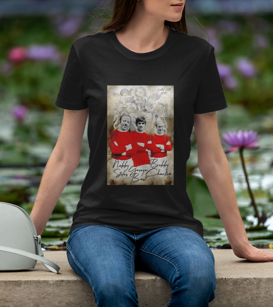 Nobby Stiles George Best Bobby Charlton Manchester United UEFA European Cup Lion Sketch T-Shirt