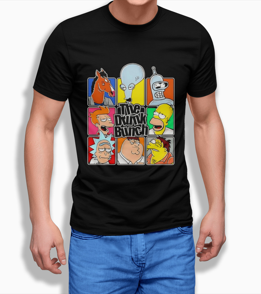 The Drunk Bunch Bojack Horseman Roger Bender Fry Rick Homer Peter Griffin Barney Gumble T-Shirt