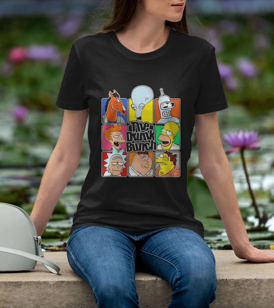 The Drunk Bunch Bojack Horseman Roger Bender Fry Rick Homer Peter Griffin Barney Gumble T-Shirt
