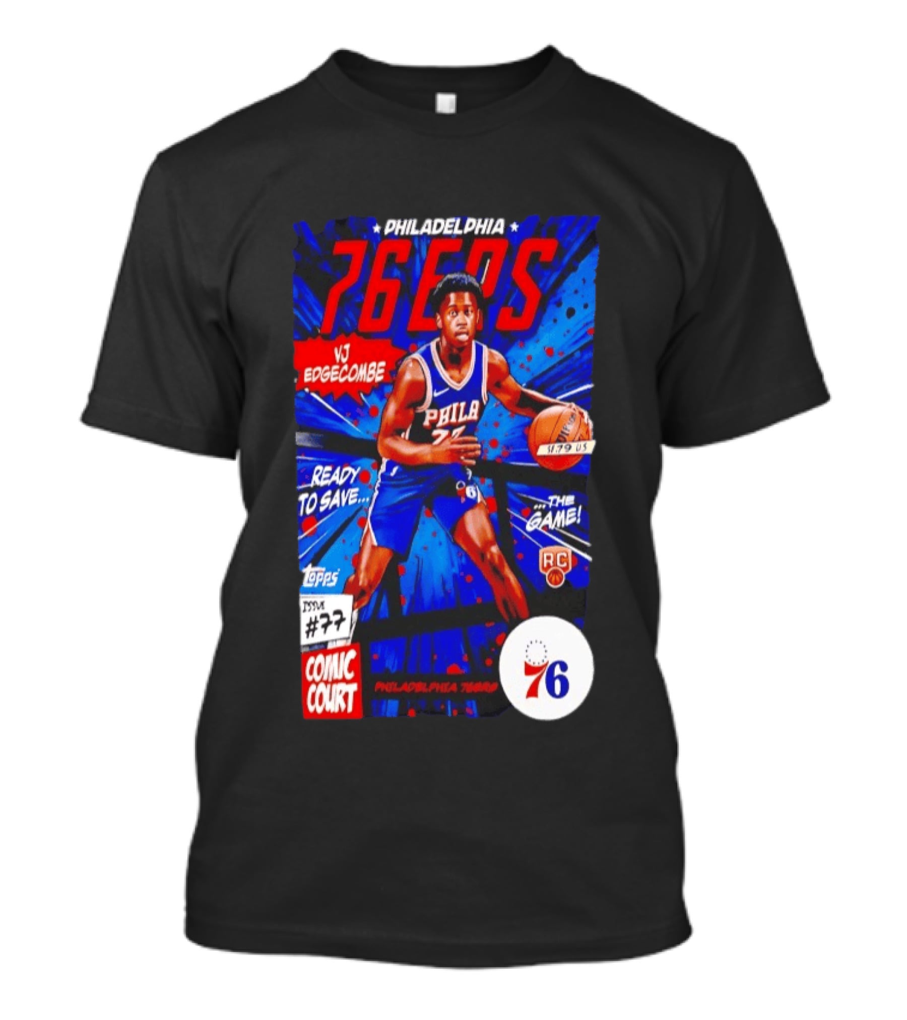 Philadelphia 76ers VJ Edgecombe Comic Court Ready To Save The Game T-Shirt