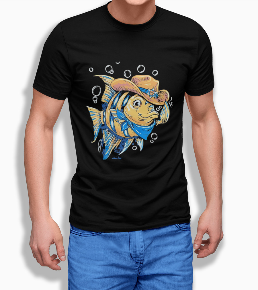 Angelfish Cowboy Hat Western Bubbles Bandana T-Shirt