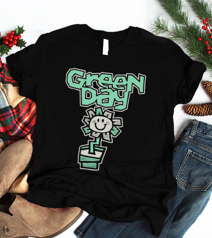 Green Day Flower Happy Smiling Potted Bloom T-Shirt