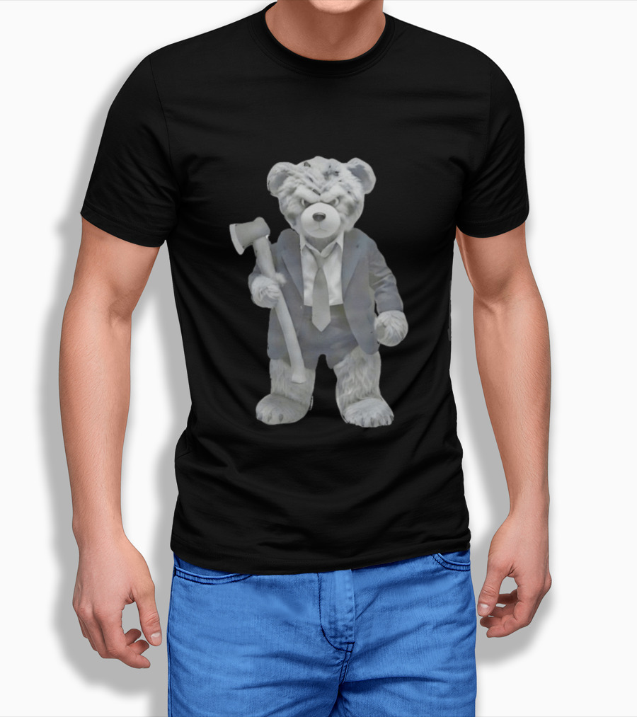 Grumpy Teddy Bear In Suit Holding Axe Horror T-Shirt