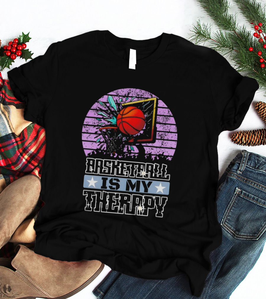 Basketball Is My Therapy Vintage Retro Hoop Design With Stars T-Shirt