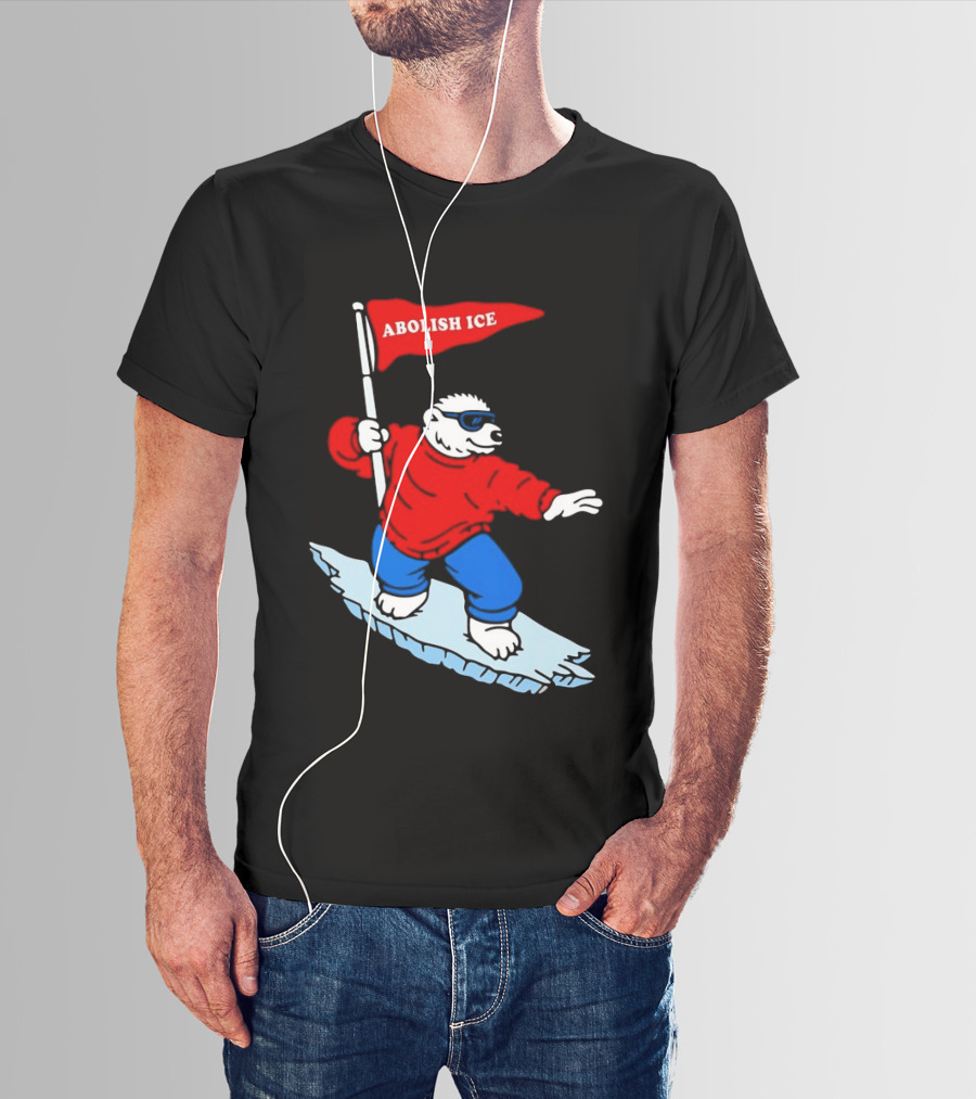 Polar Bear Surfing With Abolish ICE Flag T-Shirt