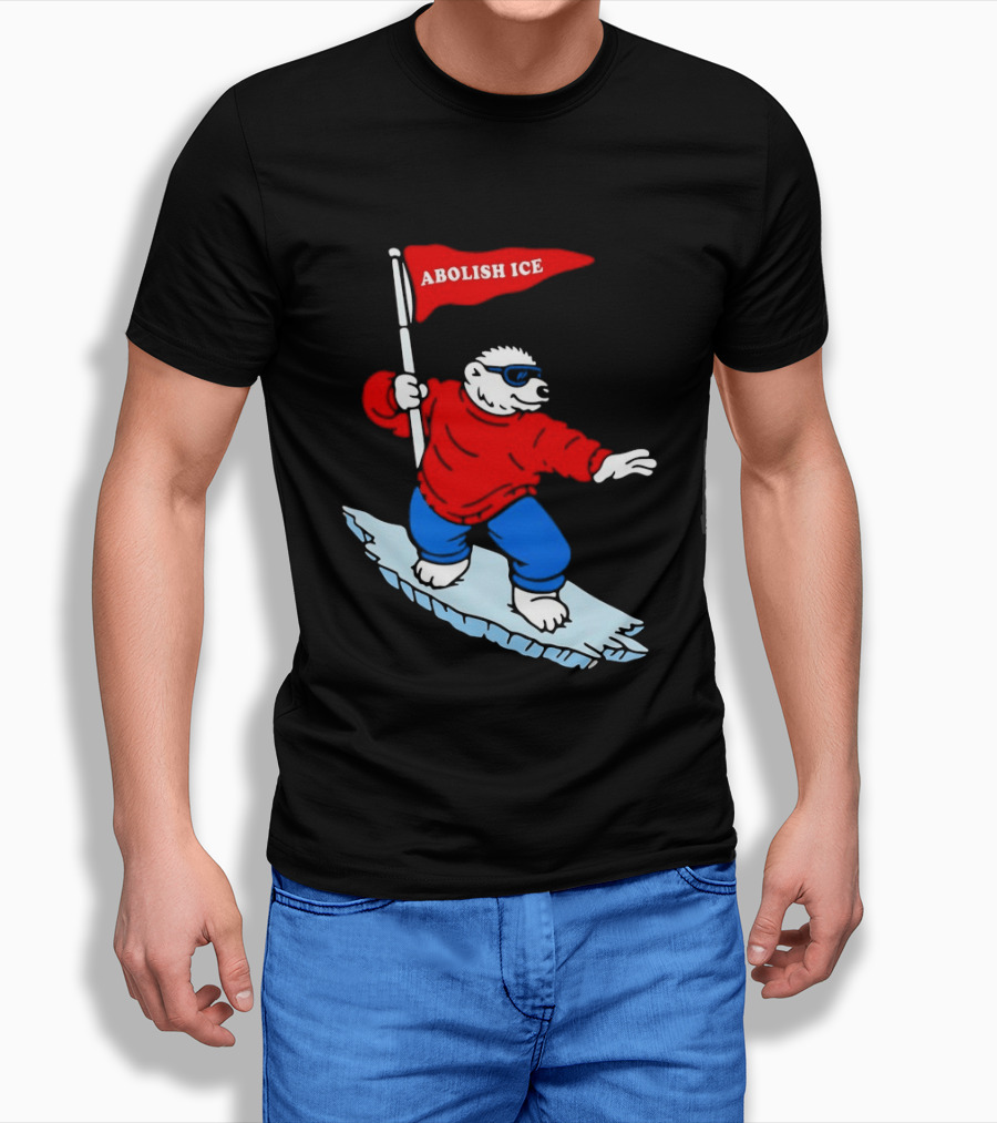 Polar Bear Surfing With Abolish ICE Flag T-Shirt
