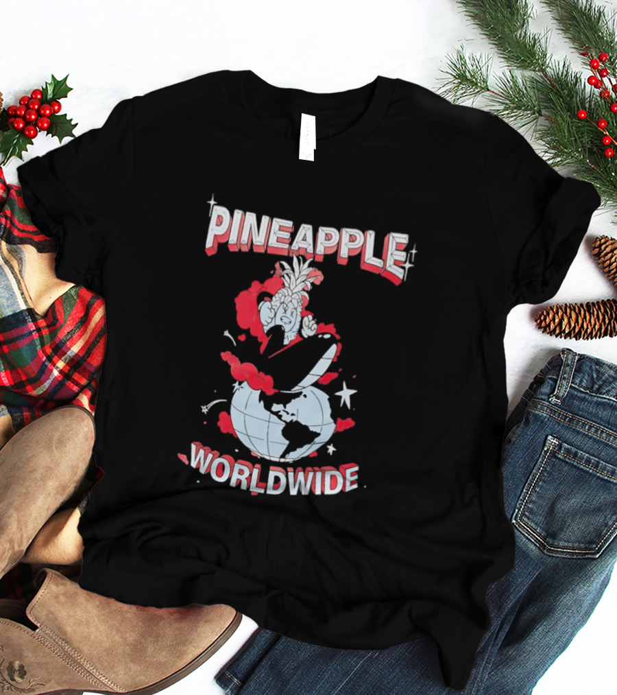 Pineapple Worldwide Cartoon Exploding Globe T-Shirt