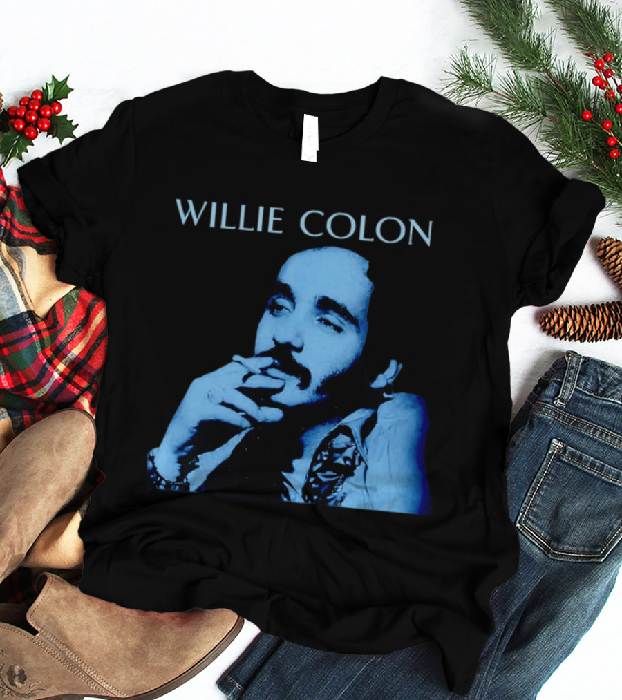 WILLIE COLON Blue Portrait Smoking Image T-Shirt