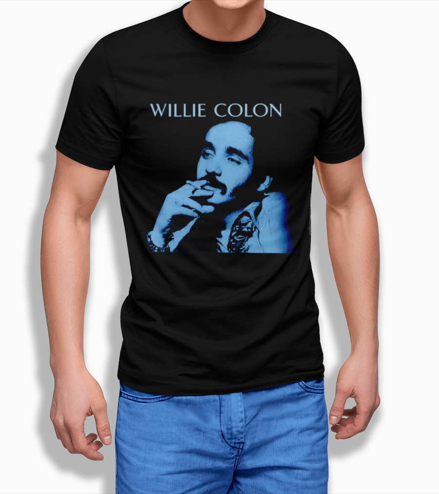 WILLIE COLON Blue Portrait Smoking Image T-Shirt