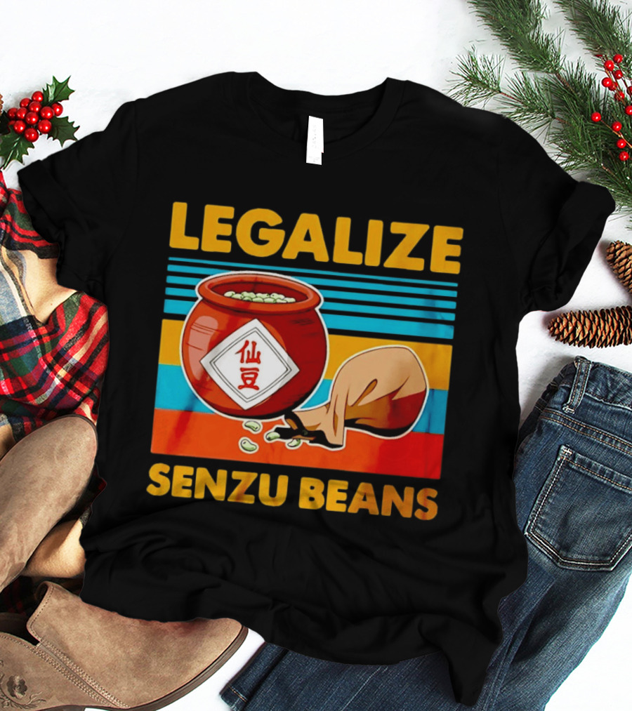 Legalize Senzu Beans Dragon Ball Kagome Jar Vintage Stripes T-Shirt