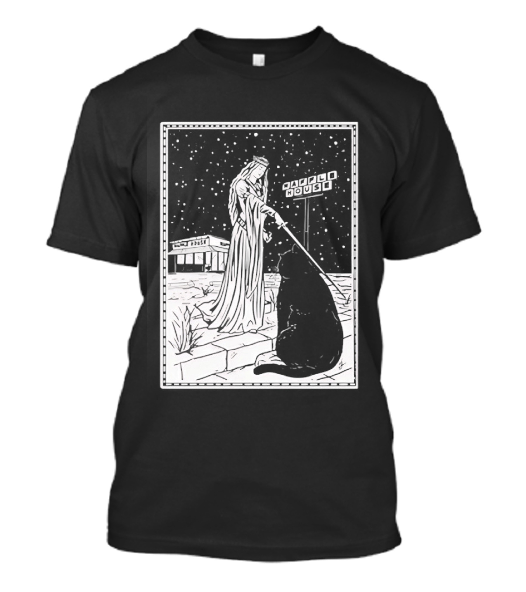 Medieval Cat Tarot Waffle House The Hermit T-Shirt