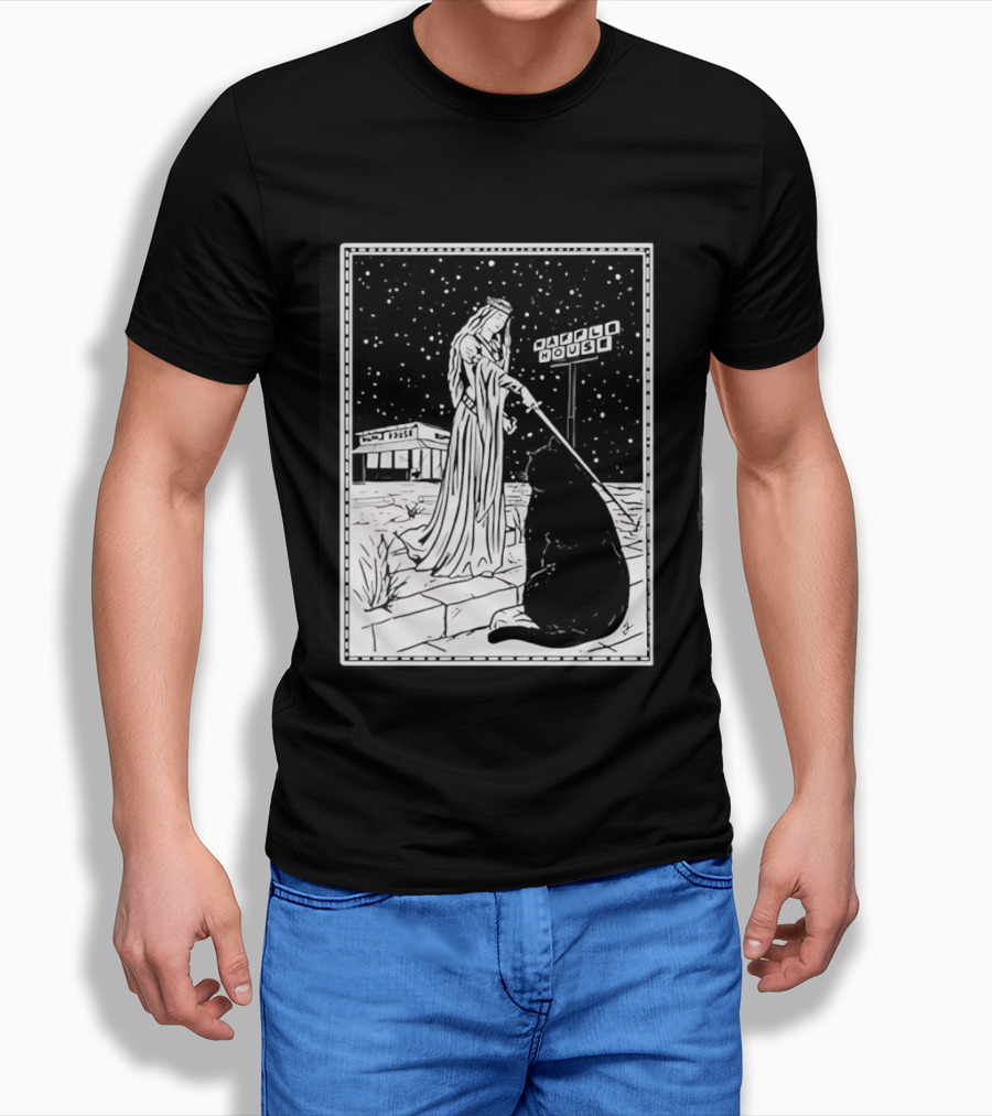 Medieval Cat Tarot Waffle House The Hermit T-Shirt