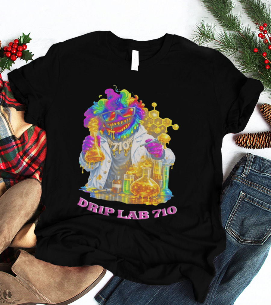Drip Lab 710 Psychedelic Monster Chemist With Colorful Beakers T-Shirt