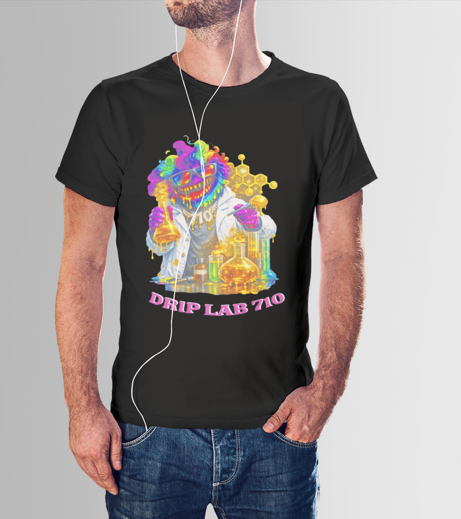 Drip Lab 710 Psychedelic Monster Chemist With Colorful Beakers T-Shirt