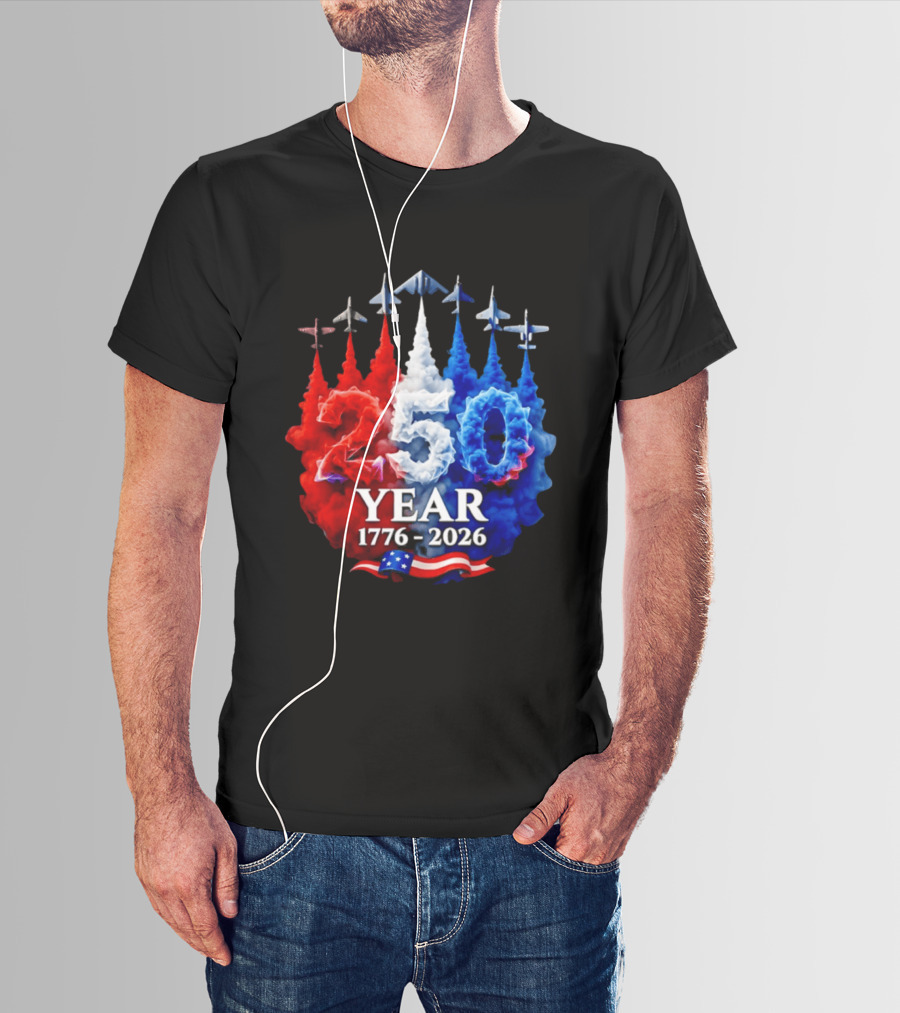 Fighter Jet Leaving A Smoke Trail 250 Years American 250th USA Patriotic 4th Of July T-Shirt