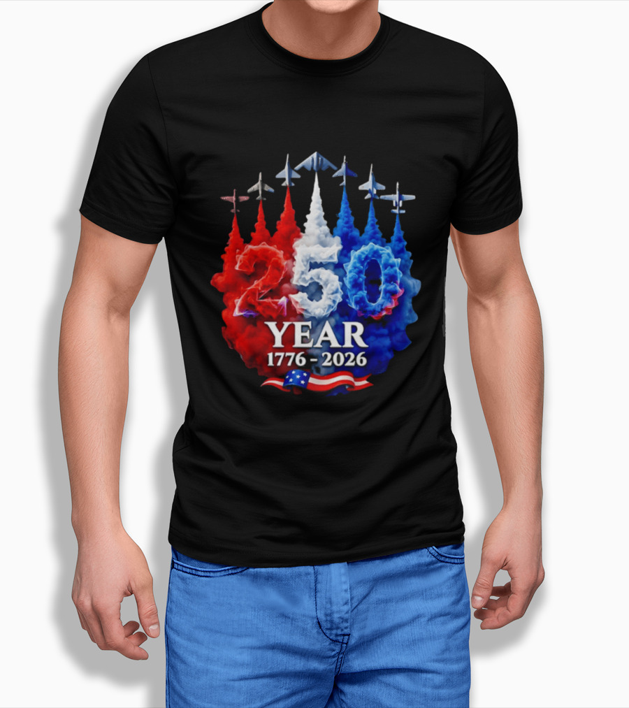 Fighter Jet Leaving A Smoke Trail 250 Years American 250th USA Patriotic 4th Of July T-Shirt