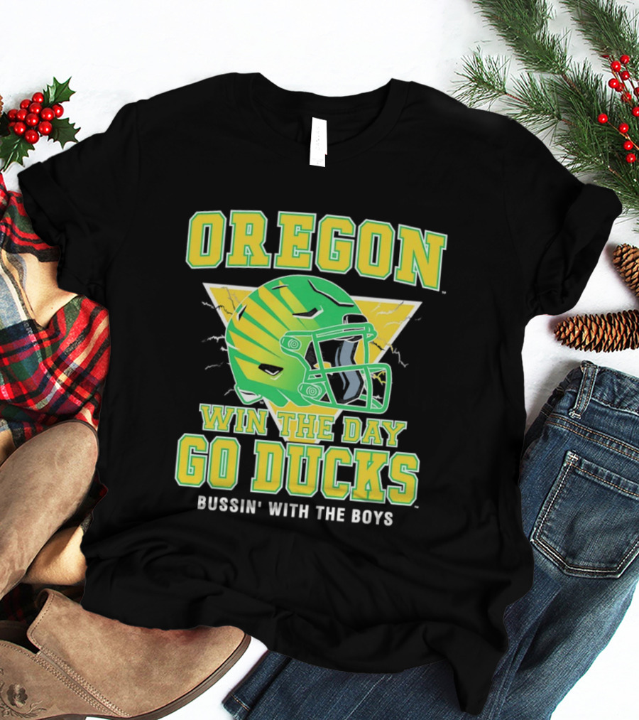 Oregon Win The Day Go Ducks Bussin' With The Boys Football Helmet T-Shirt