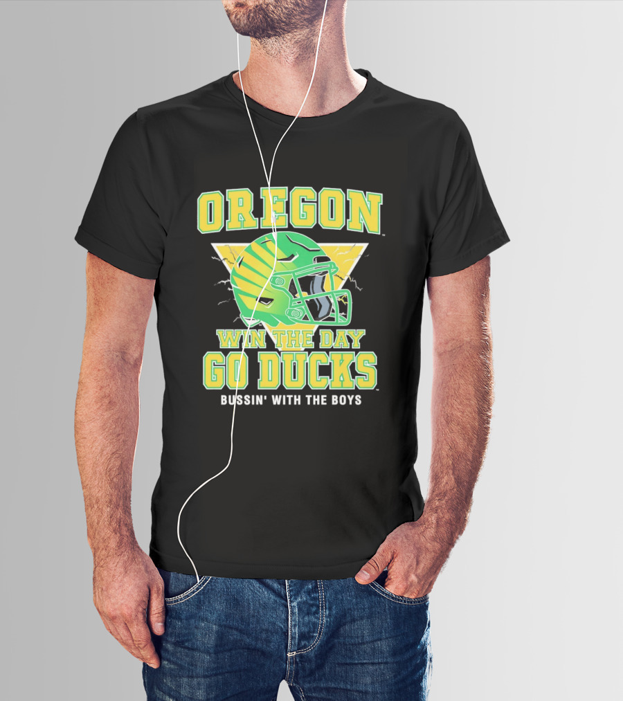 Oregon Win The Day Go Ducks Bussin' With The Boys Football Helmet T-Shirt