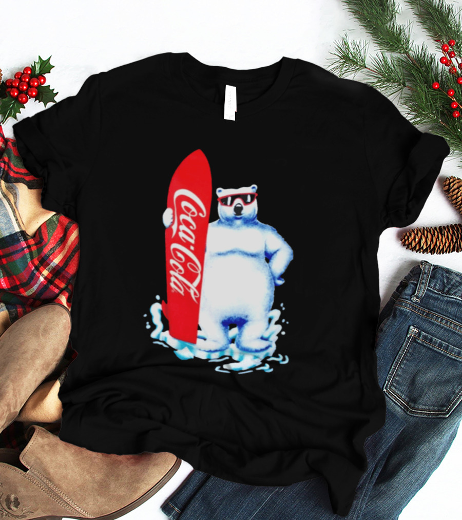 1995 Coca Cola Polar Bear Surfboard Sunglasses T-Shirt