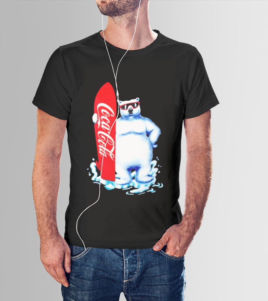 1995 Coca Cola Polar Bear Surfboard Sunglasses T-Shirt