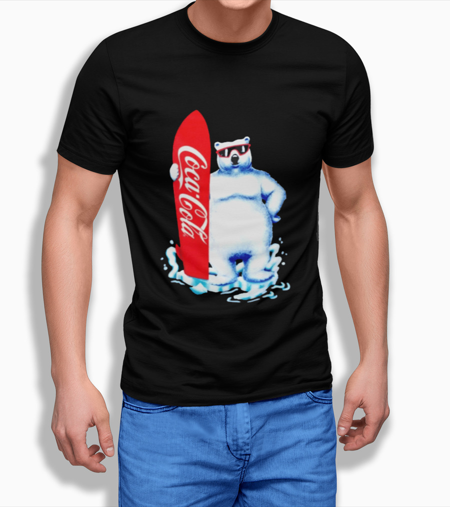 1995 Coca Cola Polar Bear Surfboard Sunglasses T-Shirt
