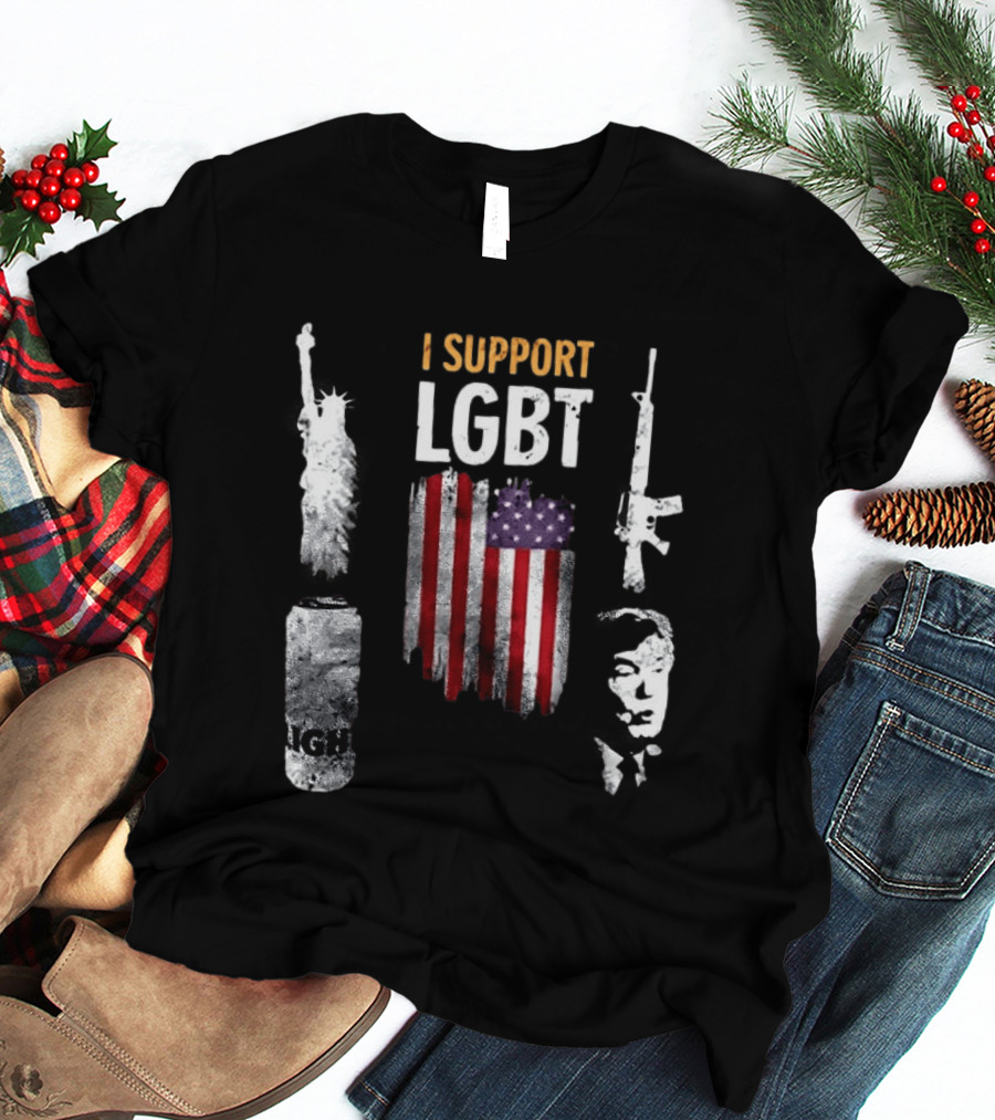 I Support LGBT Liberty Guns Beer Trump USA Flag Sarcastic T-Shirt